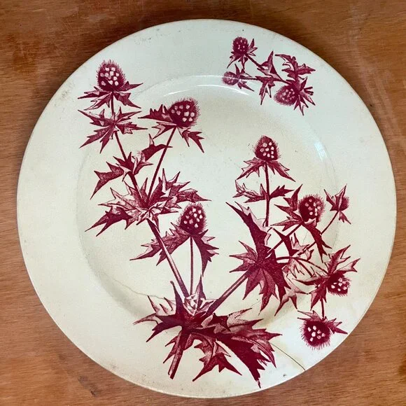 Antique French Ironstone Chardons Terre de Fer Belle Époque Dishes - Set of 3